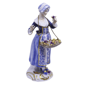 Porcellana Unterweissbach - Dama con cesto di fiori